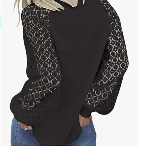 NWT MIHOLL Black Lace Sleeve Sweater Top Elegant Evening Party Blouse Size Med - Picture 2 of 10